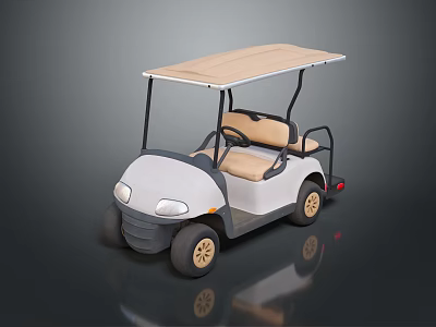 White Golf Cart With Beige Seats And Roof Black Frame On Dark Background 3d model