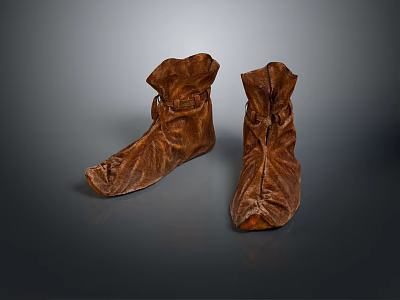 Vintage Brown Leather Boots With Lace Up Design And Wrinkled Shaft 3d model