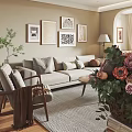 Cozy Neutral Tones Living Dining Room Interior With Sofa Coffee Table Wall Art Floor Lamp