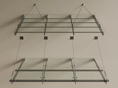 Wall Mounted Transparent Glass Shelves With Sturdy Metal Brackets For Home Decor 3d model