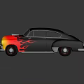 Striking Vintage Classic Car With Black Yellow Red Flame Design Exterior