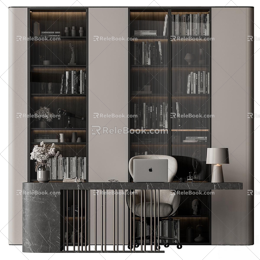 bookcase desk and chair 3d model