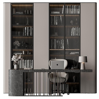 bookcase desk and chair 3d model