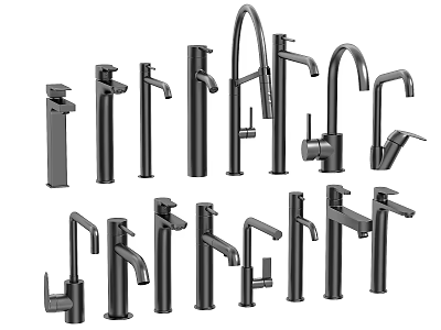 Black Faucets In Various Styles For Kitchen And Bathroom Modern Design 3d model