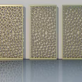 Swing Doors Featuring Golden Frames Various Hollow Patterns on Light Colored Wall with Reflective Floor 3d model