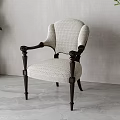 Textured Upholstered Dining Chair With Armrest Dark Wooden Legs And Green Plant By Gray Wall