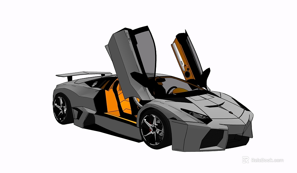 Gray Sports Car With Open Scissor Doors And Orange Interior Design 3d model 