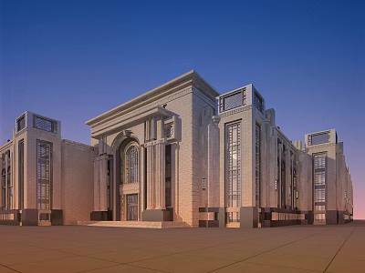 European Style Architectural Building With Classical Columns Arched Windows And Stone Facade 3d model
