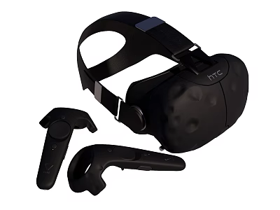 Black HTC VR Headset With Controllers For Immersive Digital Experience 3d model