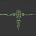 Golden Biomechanical Robot Character With Animal Ears Red Eyes And Outstretched Arms