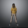 3D Character Model In Orange Hoodie Beige Pants And Black Sneakers Standing