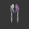 Mechanical Sci Fi Character With Transparent Casing Orange Eye Robotic Arms And Long Rod Weapon 3d model