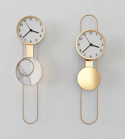 Modern Wall Clocks With Golden Frame And Marble Decoration In Minimalist Design 3d model