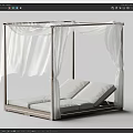 Outdoor Hammock Chair With Four Posts White Curtains And Two White Loungers