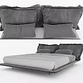 Modern Minimalist Double Bed With Soft Gray Pillows And Light Gray Bedspread 3d model