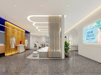 Modern Elegant Beauty Hair Salon Interior With Styling Stations Mirrors And Product Racks 3d model