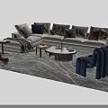 Modern Sofa Coffee Table Set With Plush Cushions Throw Blanket Gray Rug Blue Accent Chair