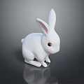 White Rabbit 3D Model Figurine With Long Ears Brown Eyes Sitting On Reflective Black Surface