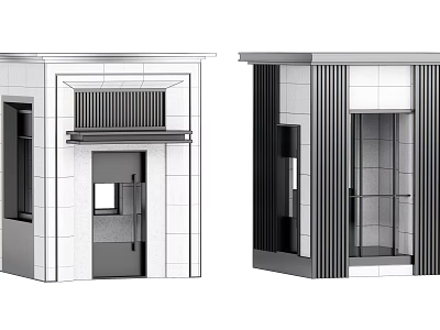 Two Different Modern Building Entrance Designs With Stone Wall Vertical Stripes And Glass Elements Grille Details 3d model