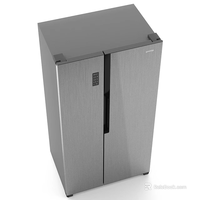 Inflatable Silver Double Door Refrigerator Model With Brushed Texture Surface And Control Panel 3d model 