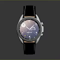 Stylish Smartwatch With Black Leather Strap Orange Lining And Circular Dial