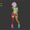3D Fantasy Female Character With Pink Hair Red White Outfit And Weapon Design