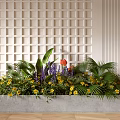 Yellow Purple Red Flowers Green Foliage In Rectangular Planter Grid Vertical Stripe Wall Light Floor
