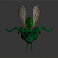 Green Insect With Wings Standing Pose Streamlined Body 3D Model On Gray Background