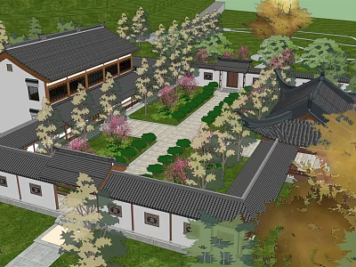 Traditional Chinese Courtyard Featuring Classical Architecture Tile Roofs And Lush Garden Greenery 3d model