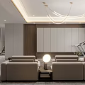 Modern Living Room Interior With Sofa Illuminated Cabinets And Chandelier