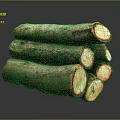Natural Wooden Logs Stacked With Green Bark And Smooth Cross Sections