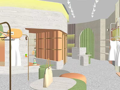Modern Clothing Store Interior With Clothing Racks Apparel Stylish Bags And Colorful 3d model