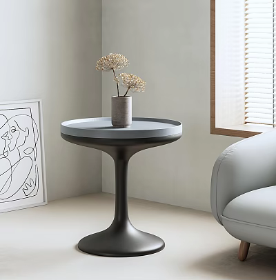 Modern Living Room Side Table With Round Top And Vase Of Dried Flowers 3d model