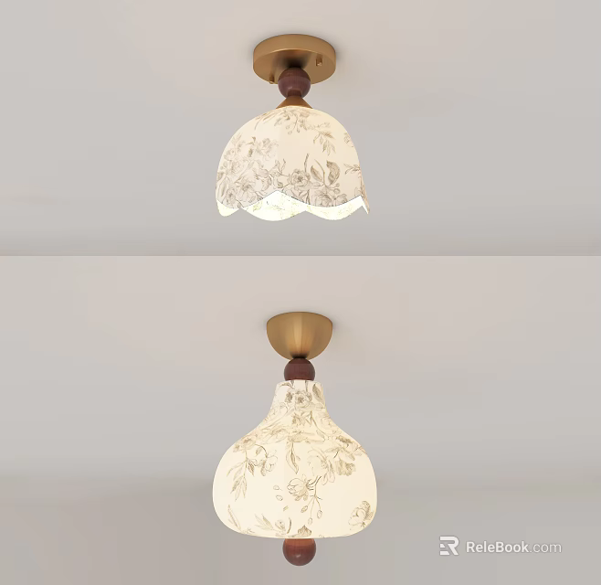 Elegant Ceiling Lights With White Floral Pattern And Gold Base Design 3d model 