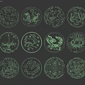 Traditional Blue and White Circular Patterns with Animal and Geometric Designs
