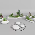 Park Landscape Design With Green Plants White Planters And Round Stones