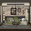 Elegant Modern Living Room Interior With Green Sofa Wooden Floor Chandelier And Rug