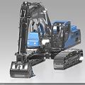 Volvo Blue Excavator With Tracked Chassis Large Bucket And Operator Cab 3d model