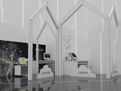Kids Interactive Tech Space With House Shaped Structures Starry Blackboard Mars Exploration Cloud Decorations 3d model