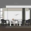Minimalist Modern Restaurant Interior With Dining Table Chairs And Decorative Plant