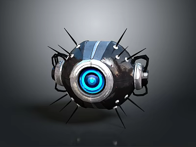 Futuristic Mechanical Sphere Device With Blue Glowing Center Metallic Spikes And Robotic Parts 3d model