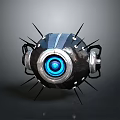 Futuristic Mechanical Sphere Device With Blue Glowing Center Metallic Spikes And Robotic Parts