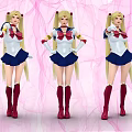 Game Movie Character Blonde Pigtails White Top Blue Skirt Red Bow Red Boots Pink Background