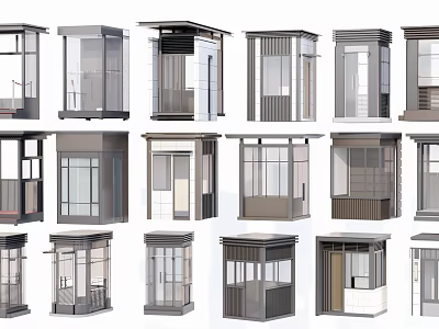 Multiple Modern Security Guard Booths With Glass Panels And Metal Frames 3d model