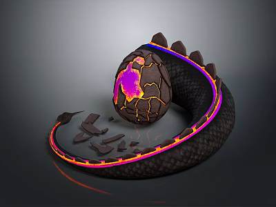 Mythical Dragon Creature Guarding Glowing Cracked Egg With Luminous Edges 3d model