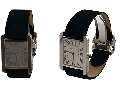 Elegant Square Dial Watches With Roman Numerals Black Leather Straps And Metal Cases 3d model