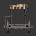 Wooden Cart Building With Yellow And White Striped Awning And Wooden Support Beams