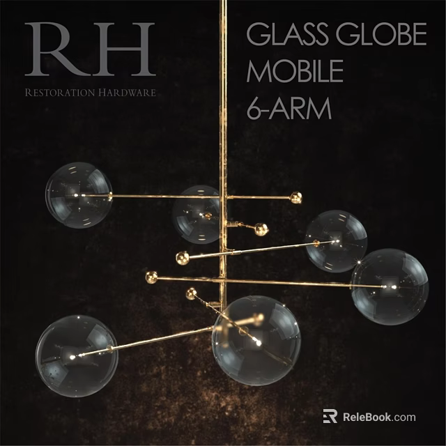 Mobile 6 Arm Chandelier With Glass Globes And Gold Metal Frame Design 3d model 