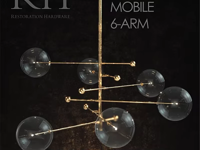 Mobile 6 Arm Chandelier With Glass Globes And Gold Metal Frame Design 3d model