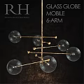 Mobile 6 Arm Chandelier With Glass Globes And Gold Metal Frame Design